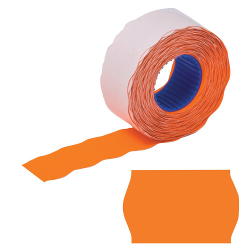 Этикет-лента BRAUBERG, 26х12 мм, волна, оранжевая, 5 рулонов по 800 шт.