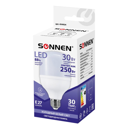 Лампа светодиодная SONNEN, 30 (250) Вт, цоколь Е27, цилиндр, холодный белый, 30000 ч фото 3