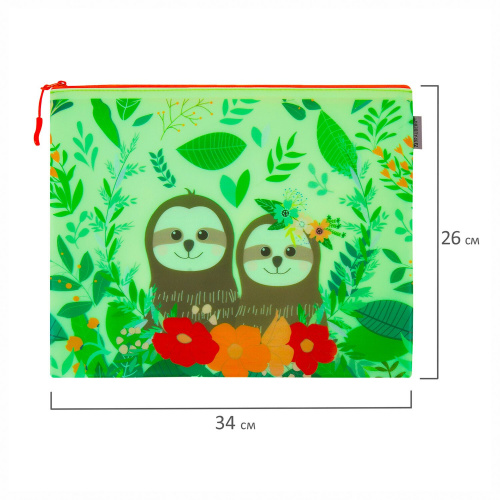 Папка для тетрадей BRAUBERG "Sloths", 34х26 см, А4, мягкий, водонепроницаемая молния фото 3