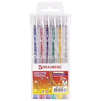 Ручки гелевые BRAUBERG "Jet", 6 цветов, блестки, узел 1 мм, линия письма 0,8 мм