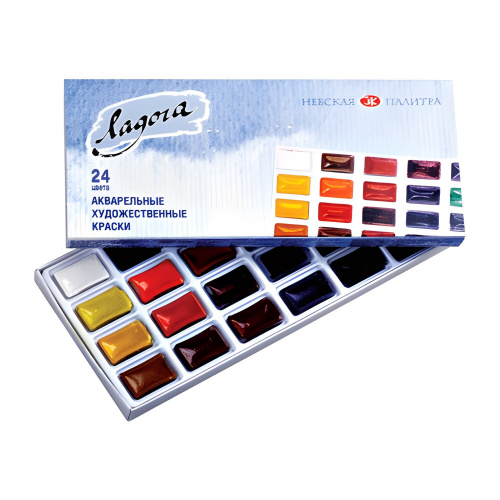 Краски акварельные художественные "Ладога", 24 цвета, кювета 2,5 мл, картонная коробка фото 2