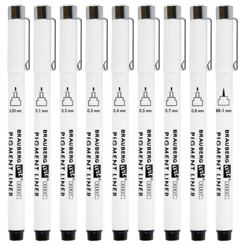 Капиллярные ручки линеры 9 шт., черные, 0,05-0,8 мм / Кисть S, BRAUBERG ART DEBUT, 143944 фото 8