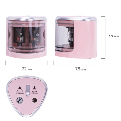 Точилка электрическая BRAUBERG DUAL, 4 батарейки АА, розовая фото 8