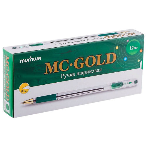 Ручка шариковая масляная с грипом MUNHWA "MC Gold", зеленая, корпус прозрачный,линия письма 0,3 мм фото 3