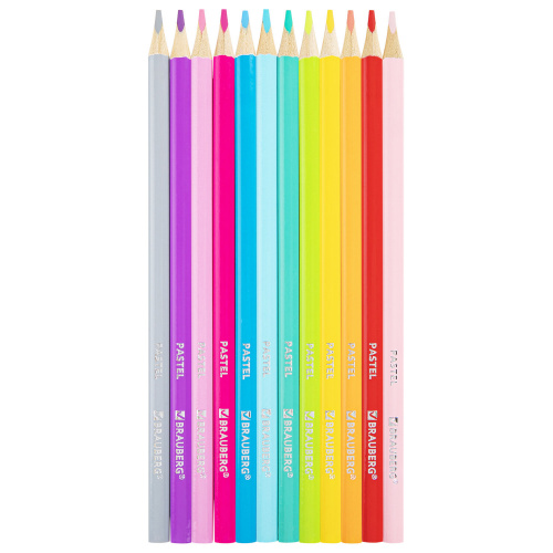 Карандаши цветные BRAUBERG PASTEL, 12 пастельных цветов, грифель 3 мм, трёхгранные фото 4
