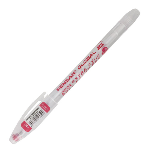 Ручка шариковая масляная PENSAN "Global-21", корпус прозрачный, линия письма 0,3 мм, красная фото 5