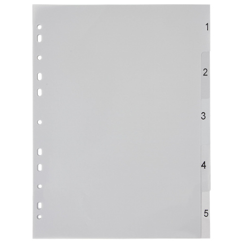 Разделитель пластиковый ОФИСМАГ, А4, 5 листов, цифровой 1-5, оглавление, серый фото 6