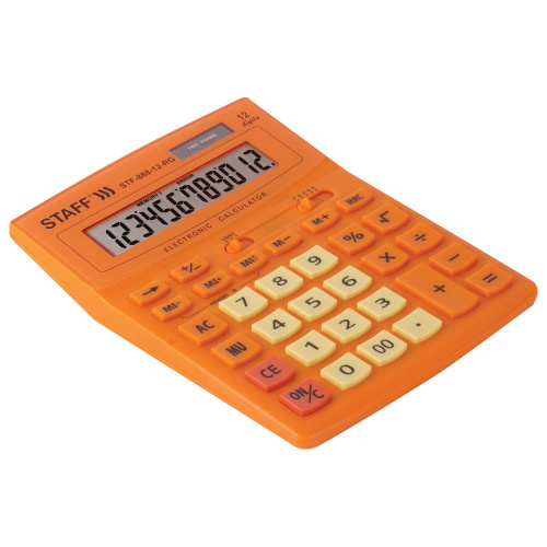 Калькулятор настольный STAFF, 200х150 мм, 12 разрядов, двойное питание, оранжевый фото 6