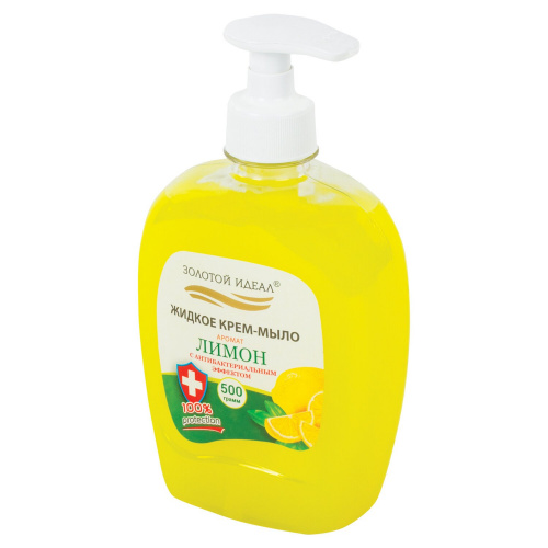 Мыло-крем туалетное жидкое с антибактериальным эффектом "Золотой Идеал" Лимон 500 г фото 3