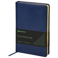Ежедневник недатированный BRAUBERG, А5, 138х213 мм, под кожу, 160 л, темно-синий