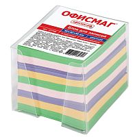 Блок для записей ОФИСМАГ, в подставке прозрачной, куб 9х9х9 см, цветной