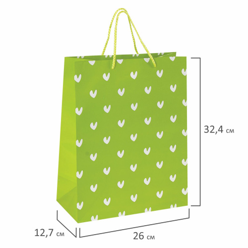 Пакет подарочный ЗОЛОТАЯ СКАЗКА "Зеленый в галочку", 26x12,7x32,4 см, ламинированный фото 6