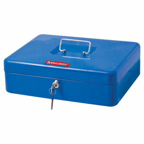 Ящик для денег, ценностей, документов, печатей BRAUBERG, 90х240х300 мм, ключевой замок, синий фото 7