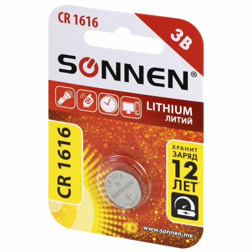 Батарейка литиевая CR1616 1 шт. "таблетка, дисковая, кнопочная", SONNEN Lithium, в блистере, 455598 фото 8
