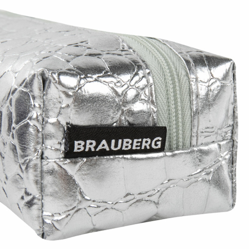 Пенал-косметичка BRAUBERG "Ultra silver", 20х6х4 см, крокодиловая кожа фото 4