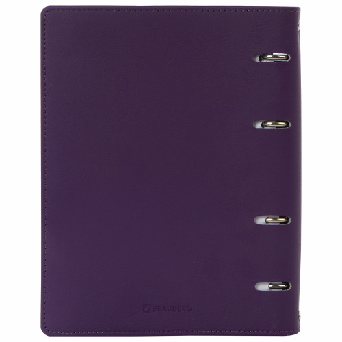 Тетрадь на кольцах BRAUBERG, А5, 120 листов, под кожу, фиолетовый/светло-фиолетовый фото 5