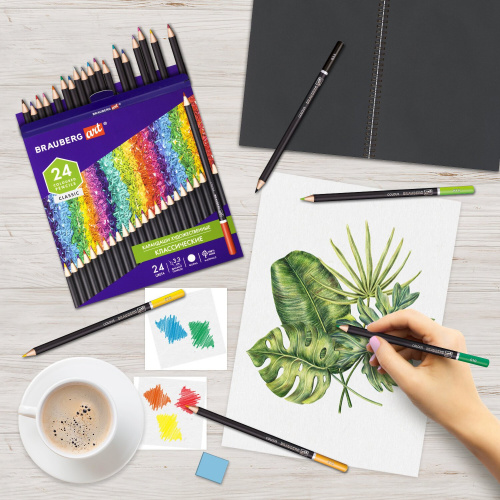 Карандаши художественные цветные BRAUBERG ART CLASSIC, 24 цвета, мягкий, грифель 3,3 мм фото 8