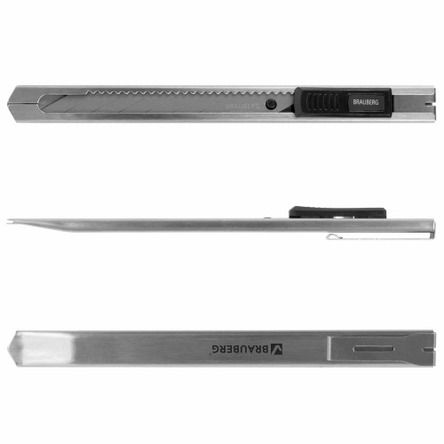 Нож канцелярский BRAUBERG, 9 мм, металлический, лезвие 30°, автофиксатор, подвес фото 2