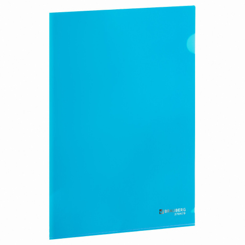 Папка-уголок плотная BRAUBERG SUPER, 0,18 мм, синяя