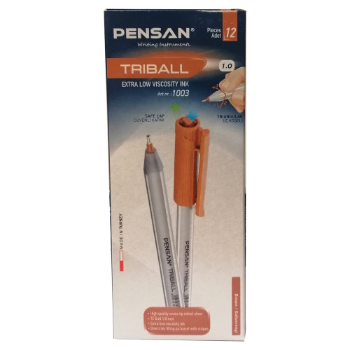 Ручка шариковая масляная PENSAN "Triball", трехгранная, узел 1 мм, линия письма 0,5 мм, коричневая фото 2
