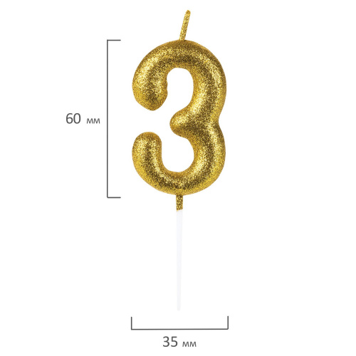 Свеча-цифра для торта ЗОЛОТАЯ СКАЗКА "3", золотая с глиттером, 6 см, на шпажке, в блистере фото 6