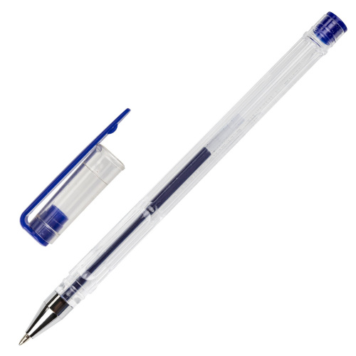 Ручка гелевая STAFF "Basic", синяя, корпус прозрачный, хромированные детали, линия письма 0,35 мм фото 2