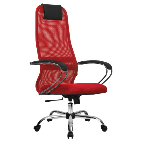 Кресло офисное МЕТТА "SU-B-8" хром, ткань-сетка, сиденье мягкое, красное фото 10