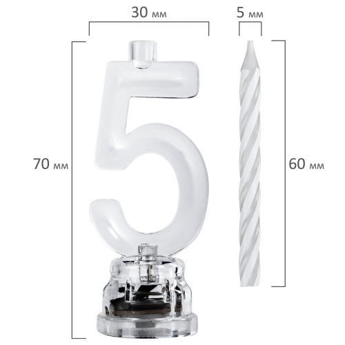 Цифра-подсвечник ЗОЛОТАЯ СКАЗКА "5", светодиодная, в наборе 4 свечи, 6 см, 1 батарейка фото 2