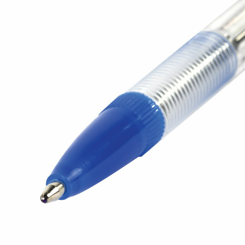 Ручка шариковая STAFF "Basic BP-03", корпус прозрачный, узел 1 мм, линия письма 0,5 мм, синяя фото 3