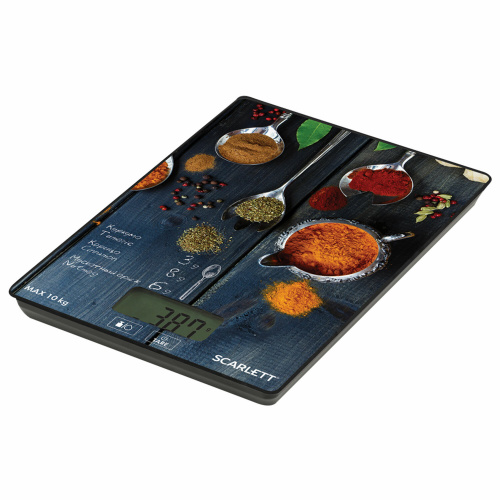Весы кухонные SCARLETT SC-KS57P68, электронный дисплей, max вес 10 кг, тарокомпенсация, стекло фото 3