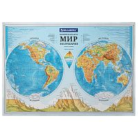 Карта мира физическая BRAUBERG "Полушария", 101х69 см, интерактивная, в тубусе