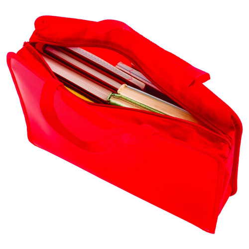 Папка на молнии с ручками ПИФАГОР, А4, пластик, молния сверху, однотонная красная фото 4