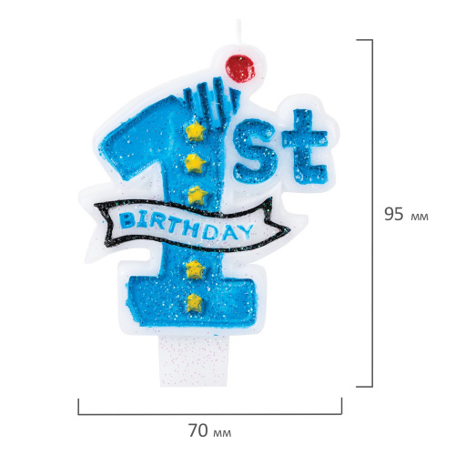 Свеча-цифра для торта ЗОЛОТАЯ СКАЗКА "1 годик", голубая, 9,5 см, в блистере фото 2