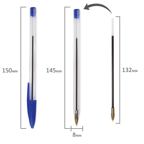 Ручка шариковая STAFF "Basic BP-01", длина корпуса 14 см, линия письма 0,5 мм, синяя фото 8