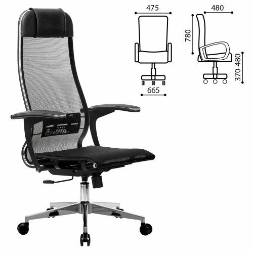 Кресло офисное МЕТТА "К-4-Т" хром, прочная сетка, сиденье и спинка регулируемые, черное фото 2