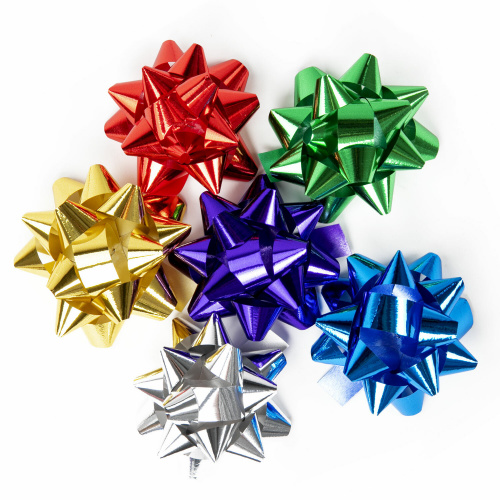Бант-звезда ЗОЛОТАЯ СКАЗКА, d = 7,5 см для подарка, 6 шт., металлизированные цвета ассорти фото 2