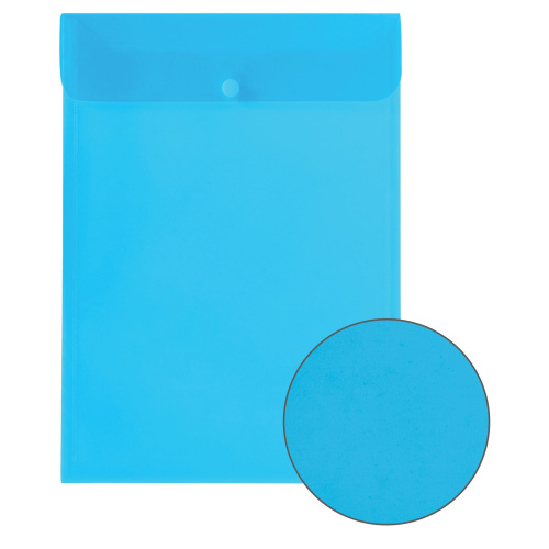 Папка-конверт с кнопкой BRAUBERG, вертикальная, А4, до 100 листов, прозрачная, синяя фото 6