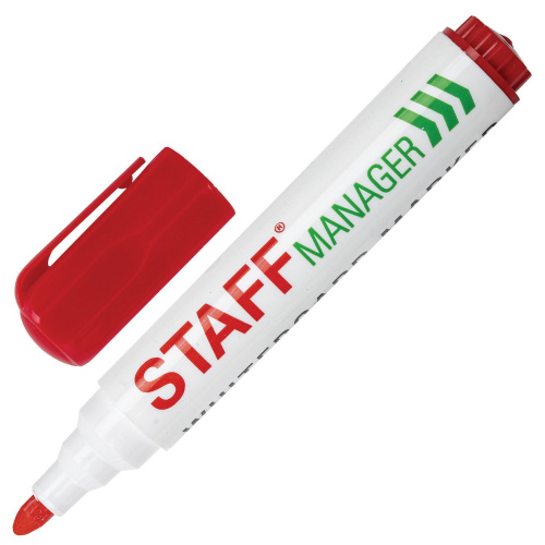 Маркер стираемый для белой доски STAFF "Manager", 5 мм, с клипом, красный