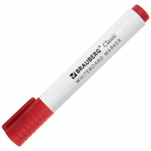 Маркер стираемый для белой доски BRAUBERG "CLASSIC", 3 мм, с клипом, красный фото 6