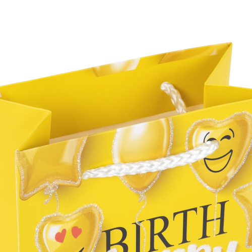 Пакет подарочный 11,4x6,4x14,6 см ЗОЛОТАЯ СКАЗКА "Happy Birthday", глиттер, желтый фото 5
