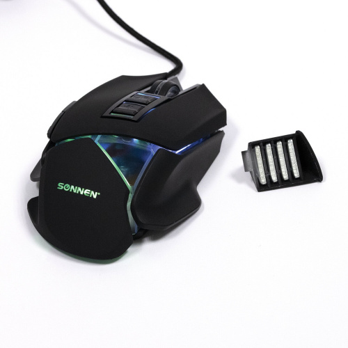 Мышь проводная игровая SONNEN Q10, 7 кнопок, программируемая, 6400 dpi, LED-подсветка, черная фото 6
