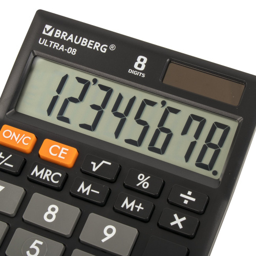 Калькулятор настольный BRAUBERG, 154x115 мм, 8 разрядов, двойное питание, черный фото 2