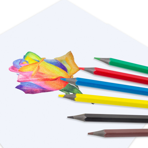Карандаши цветные ПИФАГОР "СКАЗОЧНЫЙ ГОРОД", 6 цветов, черный пластик, заточенные фото 3