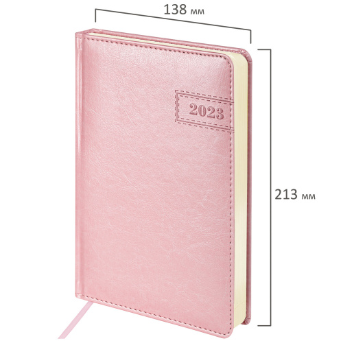 Ежедневник датированный 2023 BRAUBERG "Imperial", А5, 138x213 мм, под кожу, розовый фото 9