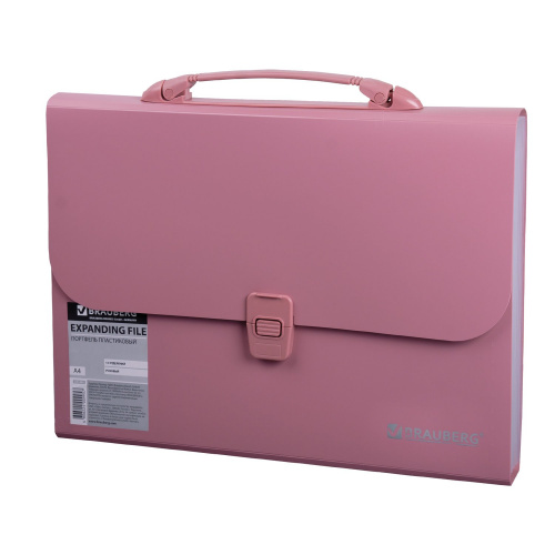 Папка-портфель пластиковая BRAUBERG, А4, 13 отделений, розовая фото 2
