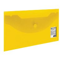 Папка-конверт с кнопкой BRAUBERG, 250х135 мм, прозрачная, желтая
