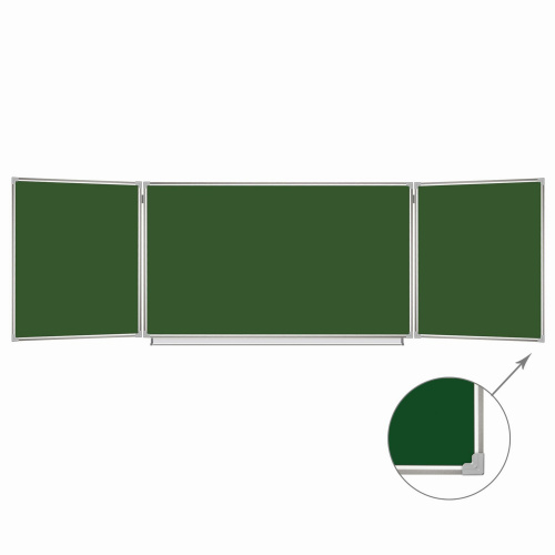 Доска для мела магнитная  BRAUBERG, 3-х элементная, 100х150/300 см, 5 рабочих поверхностей, зеленая фото 3