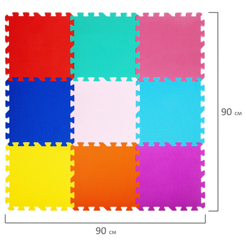 Коврик-пазл напольный ЮНЛАНДИЯ, 0,9х0,9 м, 9 элементов 30х30 см, толщина 1 см, мягкий, цветной фото 3