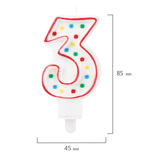 Свеча-цифра для торта ЗОЛОТАЯ СКАЗКА "3", с конфетти, 8,5 см, держатель, блистер фото 3