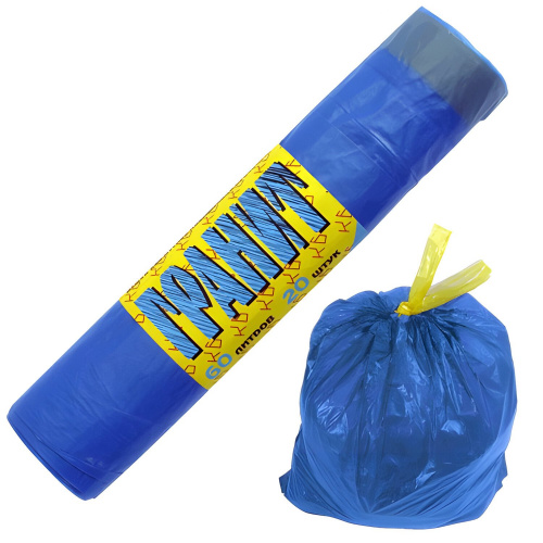 Мешки для мусора КОНЦЕПЦИЯ БЫТА "Гранит", 60 л, синие, в рулоне 20 шт., 15 мкм, 60х70 см, прочные